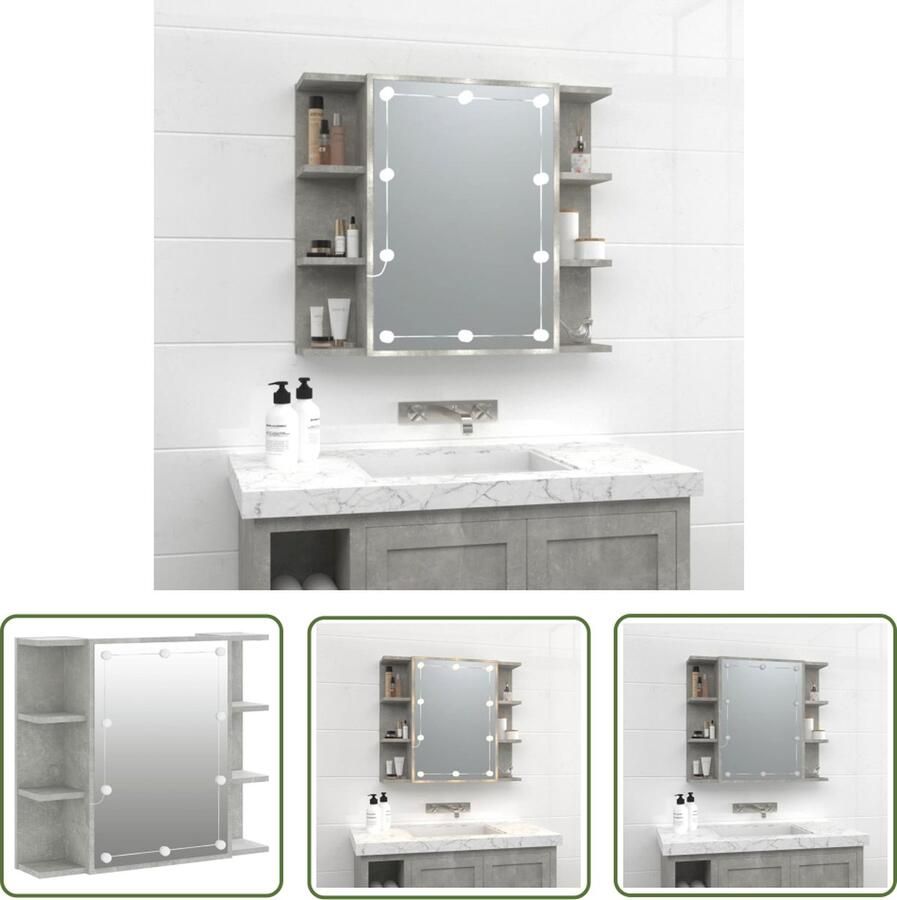 VidaXL Led Spiegel Spiegeltje Spiegelkast met LED-verlichting 70x16 5x60 cm betongrijs Badkamer Spiegel Make-upspiegel Houten Spiegel
