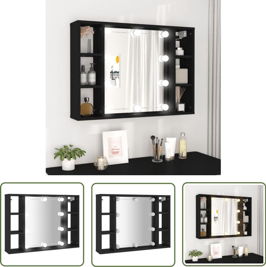 The Living Store Spiegelkast met LED-verlichting 76x15x55 cm zwart Spiegeltje Led Spiegel Make-up Spiegel Badkamer Spiegel Wandmontage Spiegel