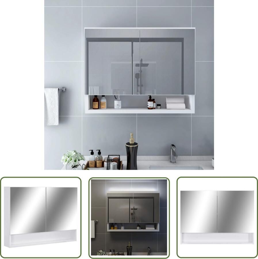 VidaXL Led Spiegelkast Badkamer Spiegelkast Badkamerspiegelkast LED 80x15x60 cm MDF wit Badkamermeubilair Mdf Kast Opbergkast Badkamer