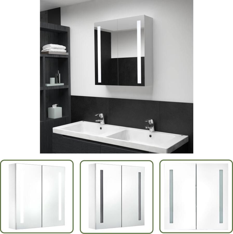 VidaXL Led Spiegelkast Badkamerkast met spiegel en LED 60x14x62 cm Badkamerspiegel Badkamermeubilair Witte Badkamerkast