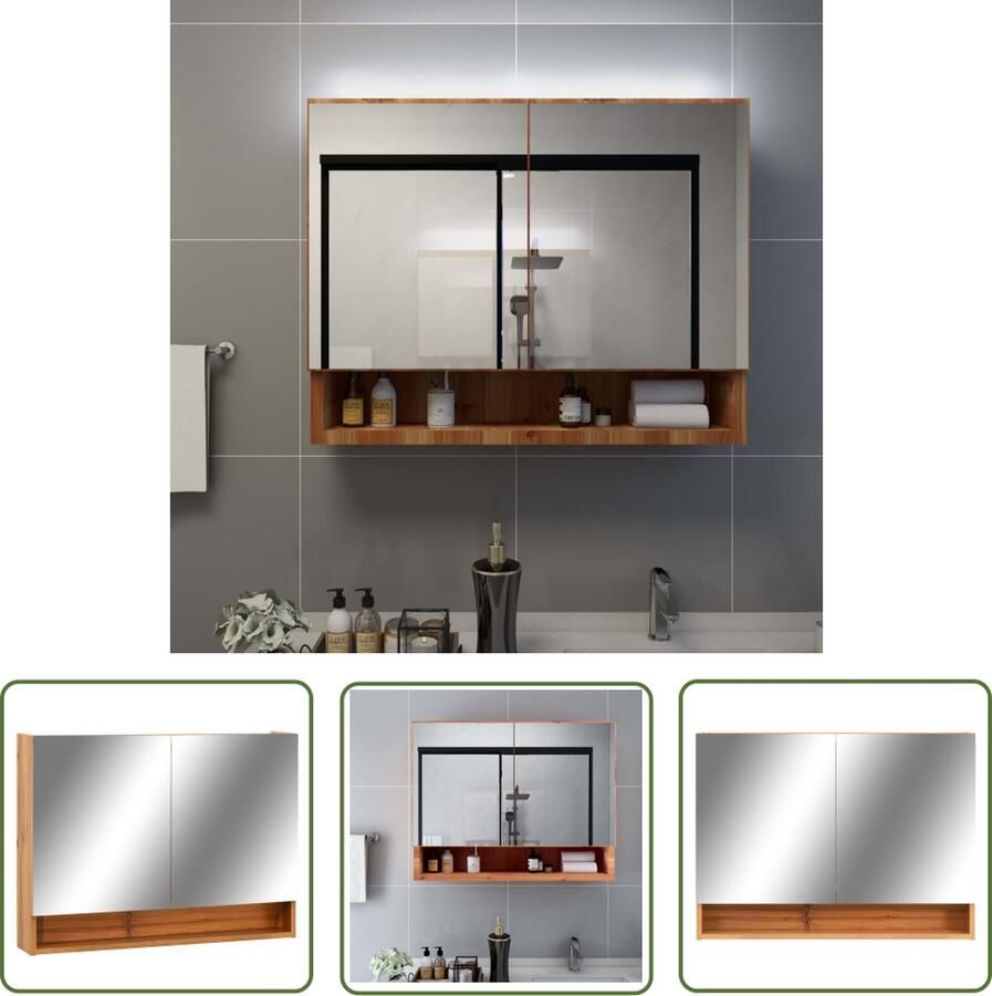 VidaXL Led Spiegeltje Badkamermeubilair Badkamerspiegelkast LED 80x15x60 cm MDF eikenkleurig Badkamerkast Spiegelkast Eiken Kleurige Kast