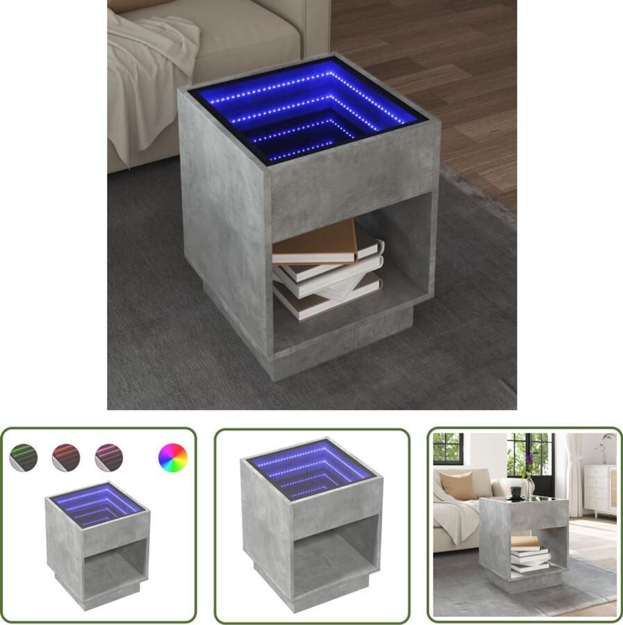 VidaXL Salontafel met Infinity LED 40x40x50 cm betongrijs Salontafel Led Tafellamp Koffietafel Tv Tafel Living Room Furniture