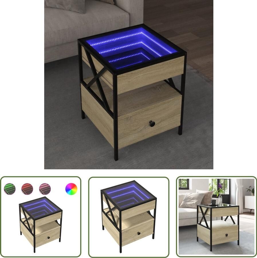VidaXL Salontafel met Infinity LED 40x40x51 cm sonoma eikenkleurig Salontafel Led Tafellamp Tv Tafel Koffietafel Houten Tafel