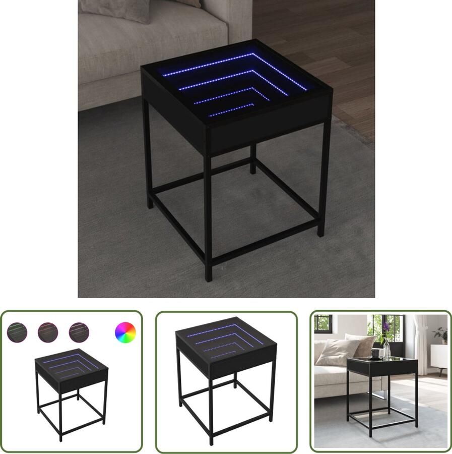 VidaXL Salontafel met Infinity LED 40x40x51 cm zwart Salontafel Led Tafellamp Infinity Mirror Koffietafel Tv Tafel