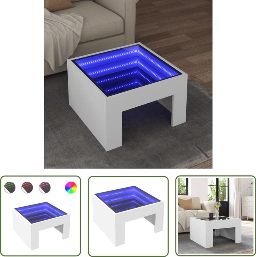 VidaXL Salontafel met Infinity LED 50x50x30 cm wit Salontafel Led Tafellamp Infinity Mirror Koffietafel Tv Tafel