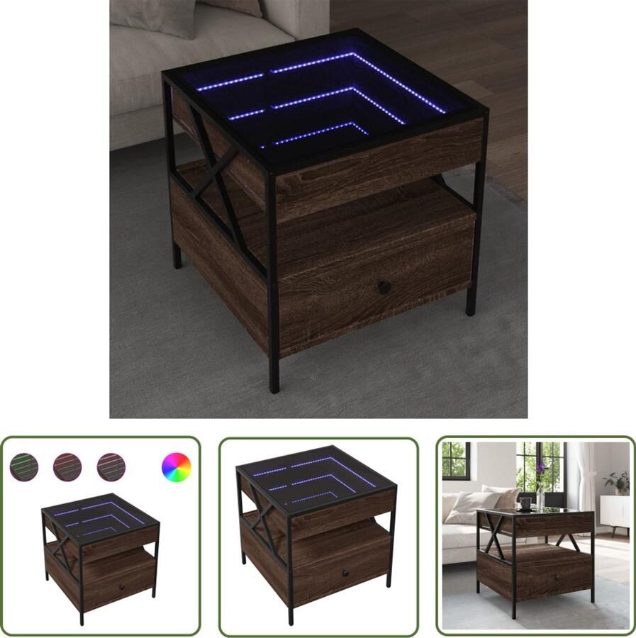 VidaXL Salontafel met Infinity LED 50x50x51 cm bruin eikenkleurig Salontafel Led Tafellamp Koffietafel Tv Tafel Houten Salontafel