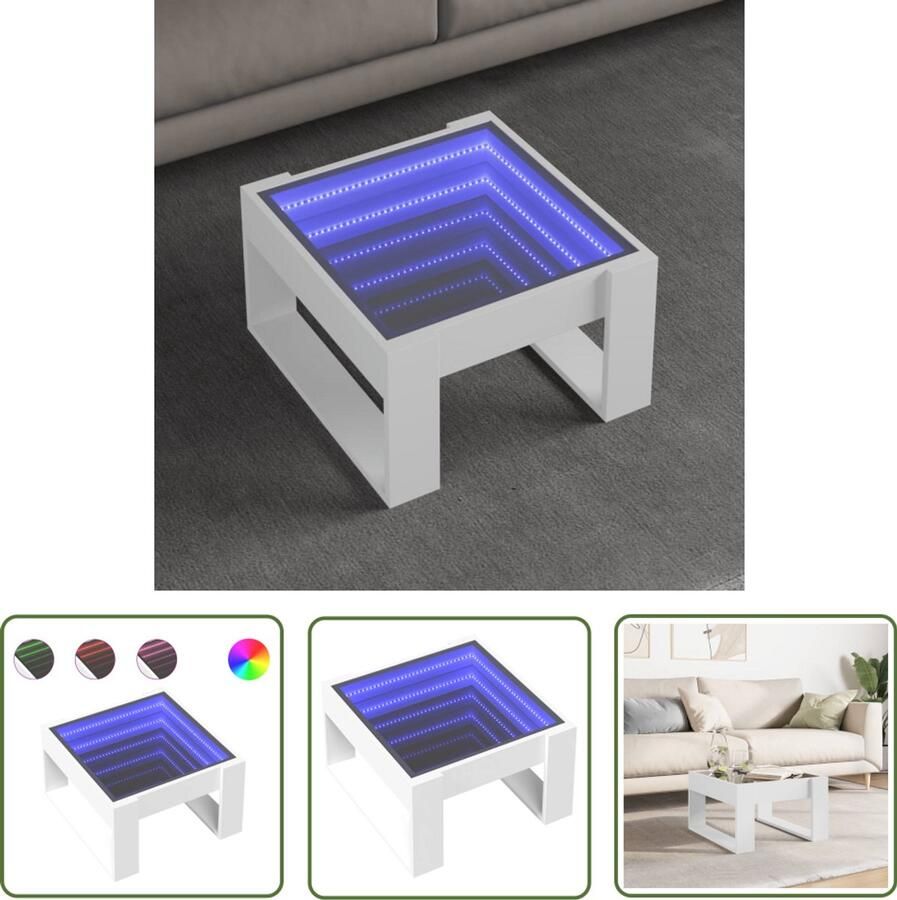 VidaXL Salontafel met Infinity LED 50x53x30 cm wit Salontafel Led Tafellamp Infinity Mirror Koffietafel Tv Tafel