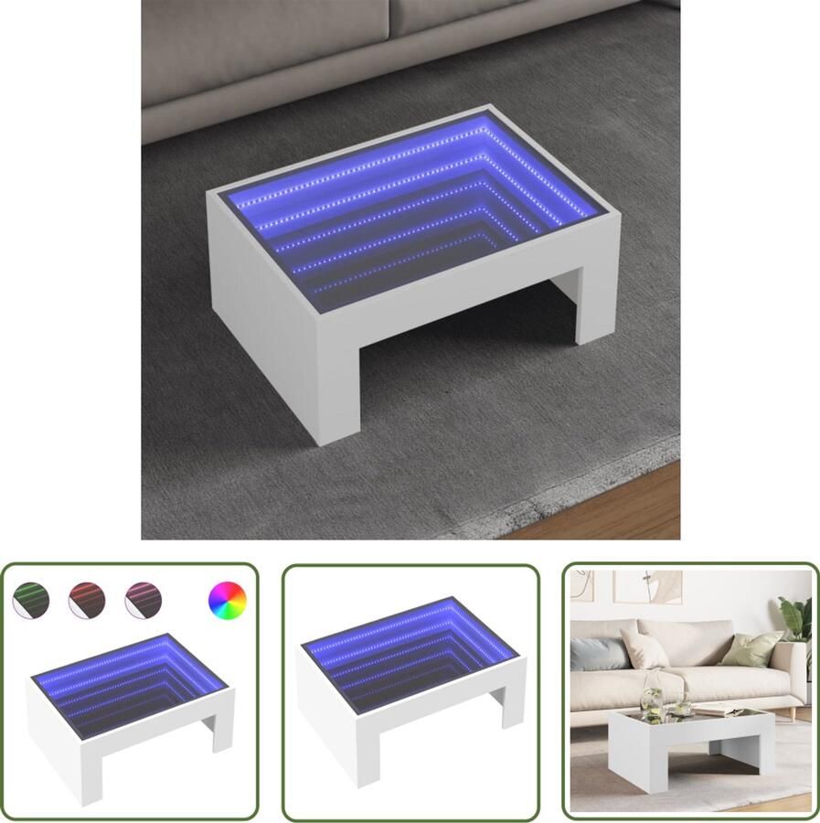 VidaXL Salontafel met Infinity LED 70x50x30 cm wit Salontafel Led Tafellamp Infinity Mirror Koffietafel Tv Tafel