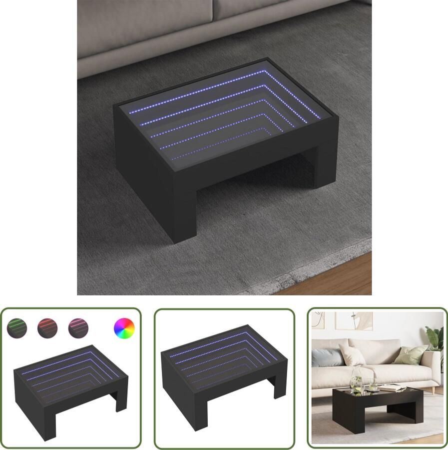 VidaXL Salontafel met Infinity LED 70x50x30 cm zwart Salontafel Led Tafellamp Koffietafel Tv Tafel Zwarte Salontafel