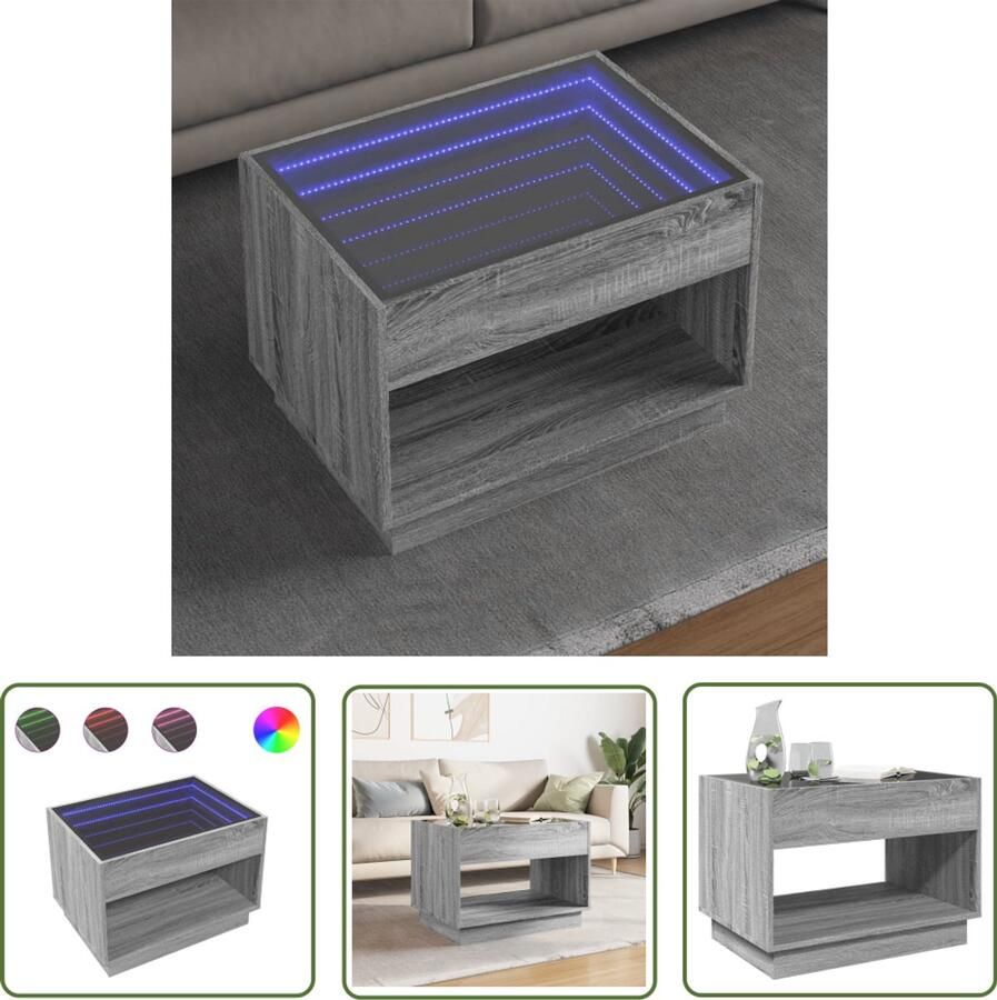 VidaXL Salontafel met Infinity LED 70x50x50 cm grijs sonoma eikenkleur Salontafel Led Tafellamp Infinity Mirror Houten Salontafel Grijze Salontafel