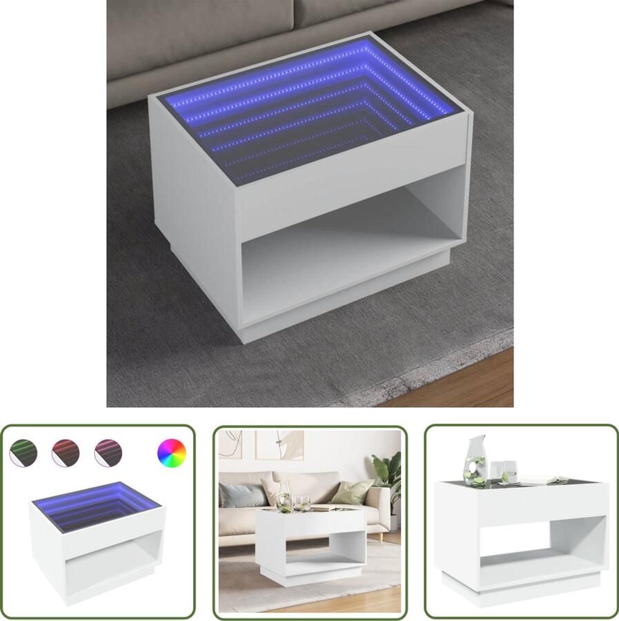 VidaXL Salontafel met Infinity LED 70x50x50 cm wit Salontafel Led Tafellamp Koffietafel Living Room Furniture Houten Tafel