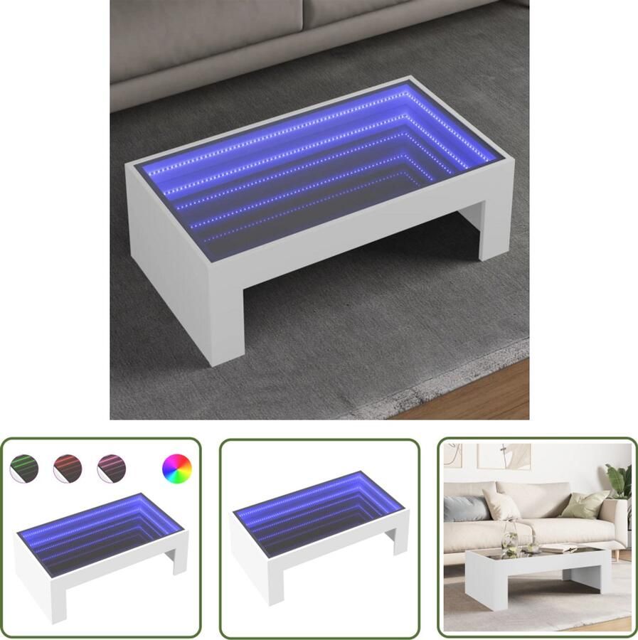 VidaXL Salontafel met Infinity LED 90x50x30 cm wit Salontafel Led Tafellamp Infinity Mirror Koffietafel Tv Tafel
