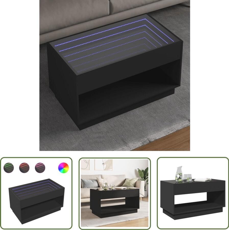 VidaXL Salontafel met Infinity LED 90x50x50 cm zwart Salontafel Led Tafellamp Tv Tafel Houten Salontafel Black Coffee Table