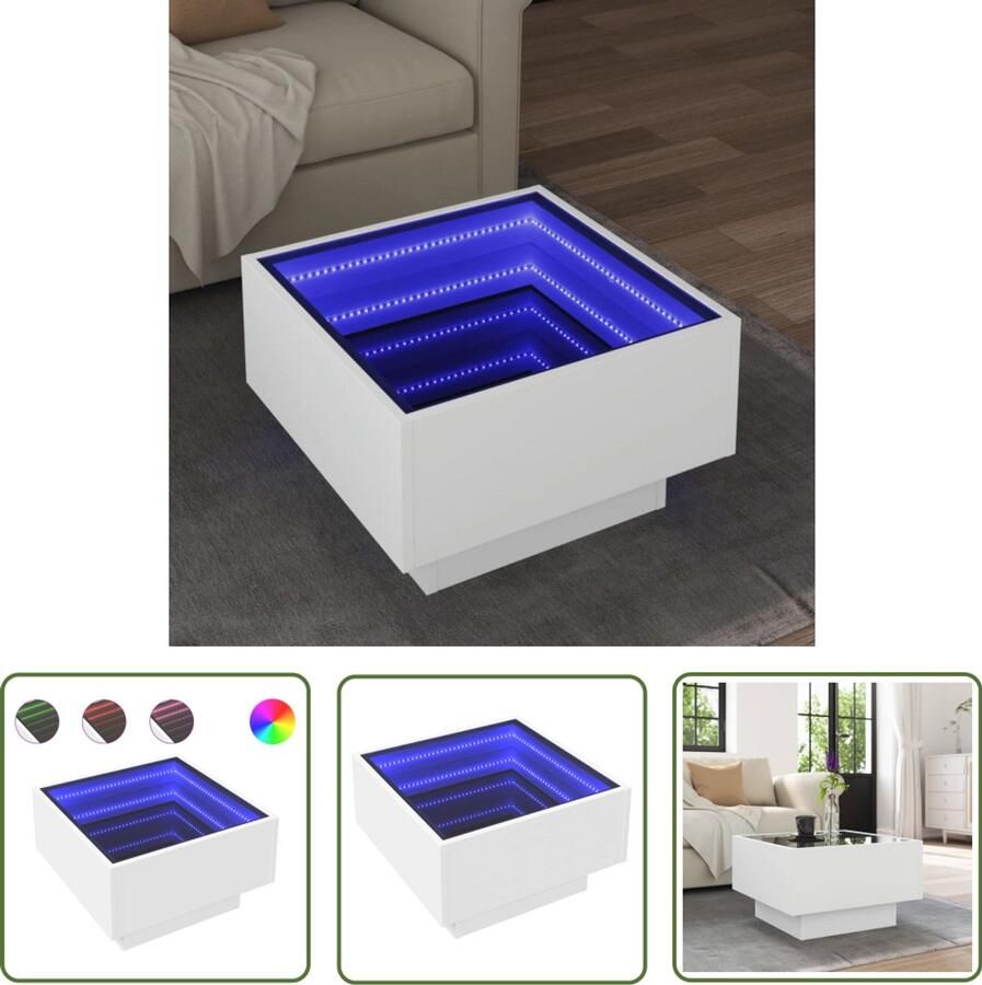 VidaXL Salontafel met LED 50x50x30 cm bewerkt hout wit Salontafel Led Tafellamp Houten Salontafel Koffietafel Tv Tafel