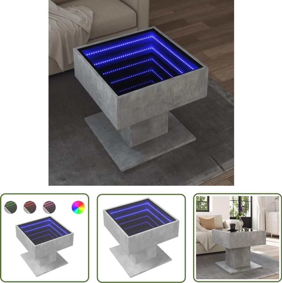 VidaXL Salontafel met LED 50x50x45 cm bewerkt hout betongrijs Salontafel Led Tafellamp Koffietafel Tv Tafel Beton Grijs