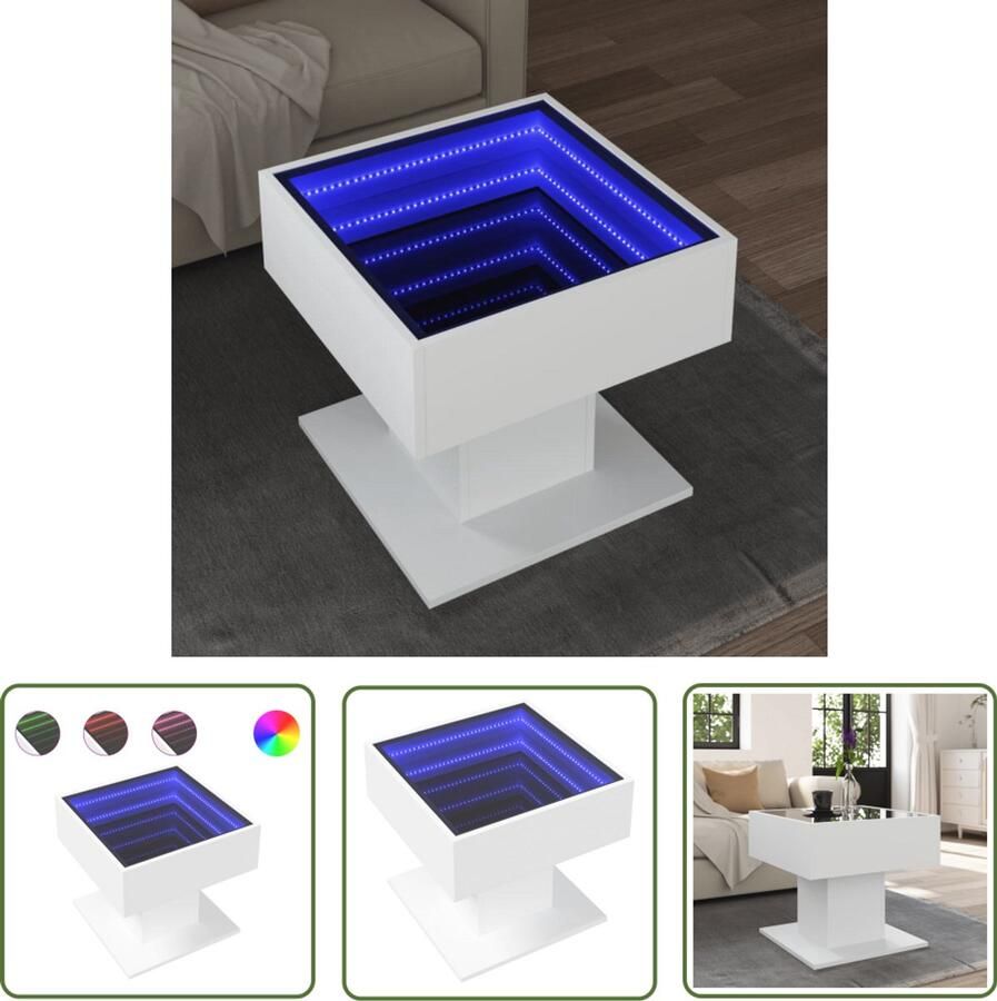VidaXL Salontafel met LED 50x50x45 cm bewerkt hout wit Salontafel Led Tafellamp Koffietafel Tv Tafel Houten Tafel