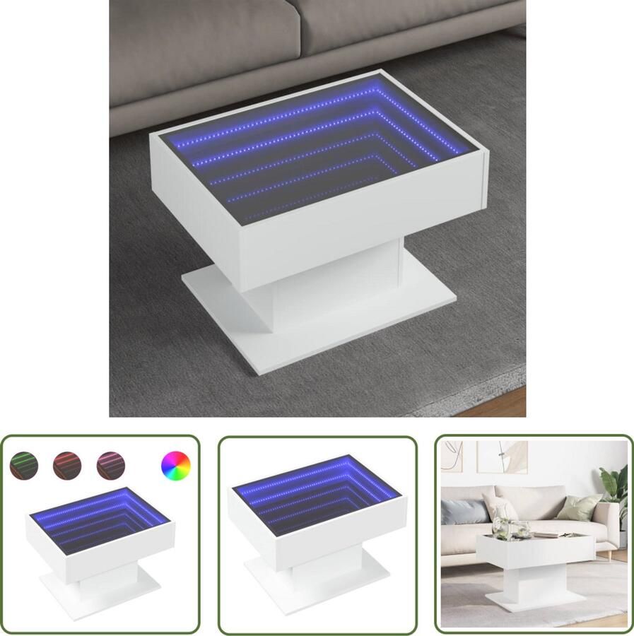 VidaXL Salontafel met LED 70x50x45 cm bewerkt hout wit Salontafel Led Tafellamp Houten Salontafel Witte Salontafel Modern Design