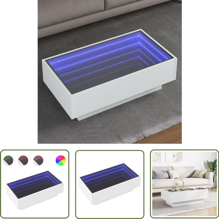 VidaXL Salontafel met LED 90x50x30 cm bewerkt hout wit Salontafel Led Tafellamp Houten Salontafel Witte Salontafel Tv Tafel