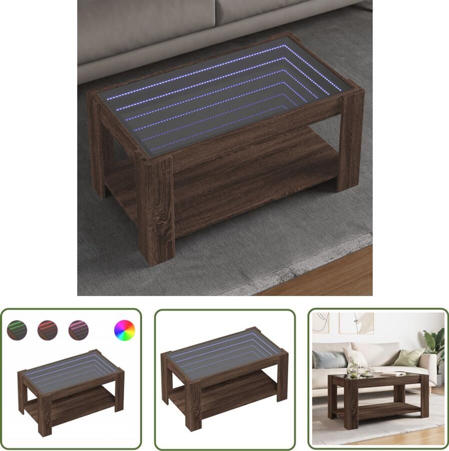 VidaXL Salontafel met LED 93x53x45 cm bewerkt hout bruin eikenkleur Salontafel Led Tafellamp Houten Tafel Koffietafel Tv Tafel