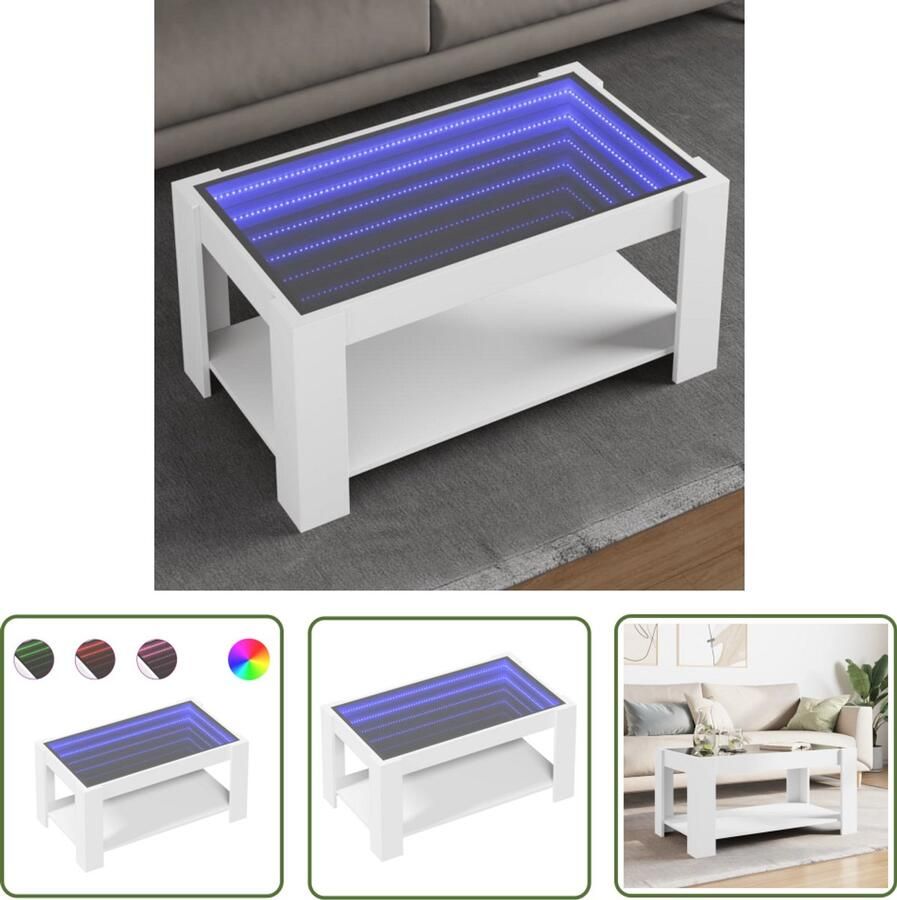 VidaXL Salontafel met LED 93x53x45 cm bewerkt hout wit Salontafel Led Tafellamp Houten Salontafel Design Salontafel Tv Stand