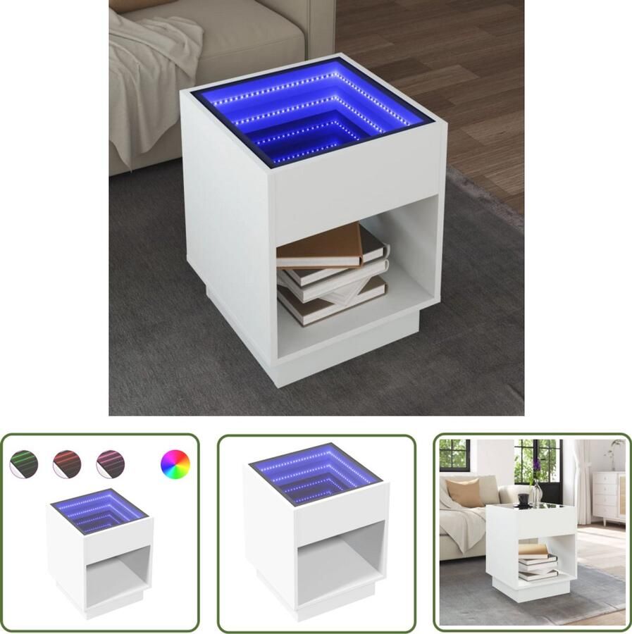 VidaXL Salontafel met Infinity LED 40x40x50 cm wit Salontafel Led-tafeltje Koffietafel Tv-standaard Livingroom Furniture