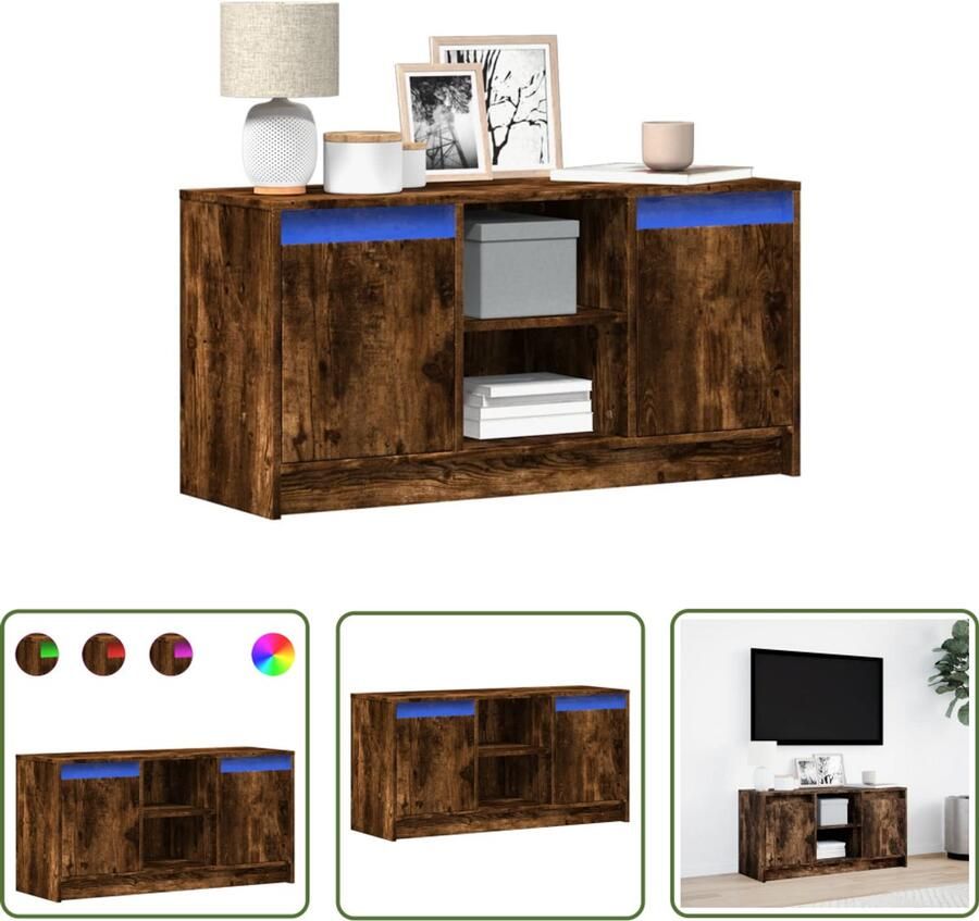VidaXL Tv-meubel met LED 100x34x50 cm bewerkt hout gerookt eikenkleur Tv Meubel Led Tv Kast Houten Tv Stand Salontafel Entertainment Center