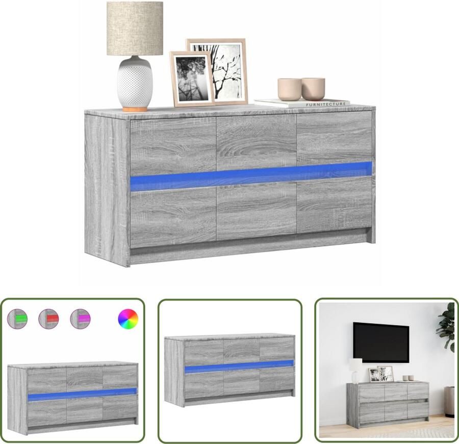 VidaXL Led Tv Kast Tv Meubel Tv-meubel met LED 100x34x50 cm bewerkt hout grijs sonoma eiken Salontafel Houten Tv Stand Media Kast