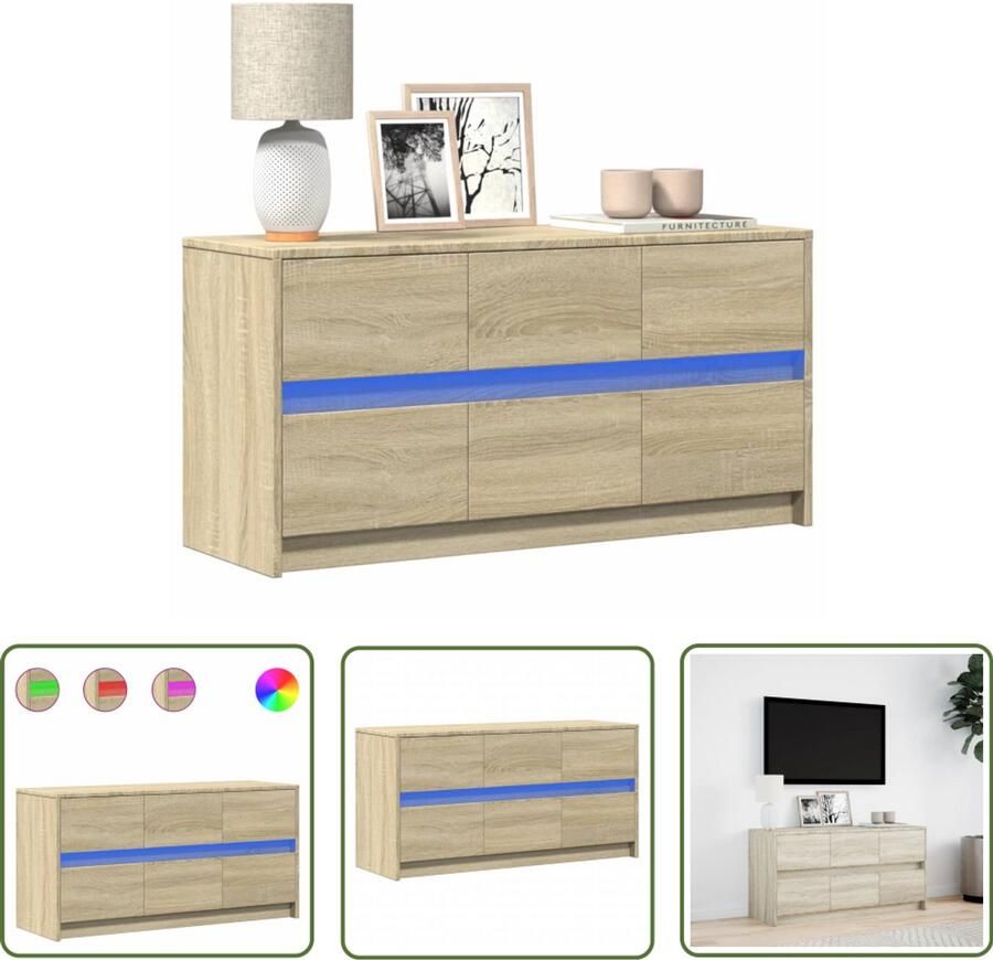 VidaXL Tv-meubel met LED 100x34x50 cm bewerkt hout sonoma eikenkleurig Tv Meubel Led Tv Kast Salontafel Houten Tv Stand Tv Unit