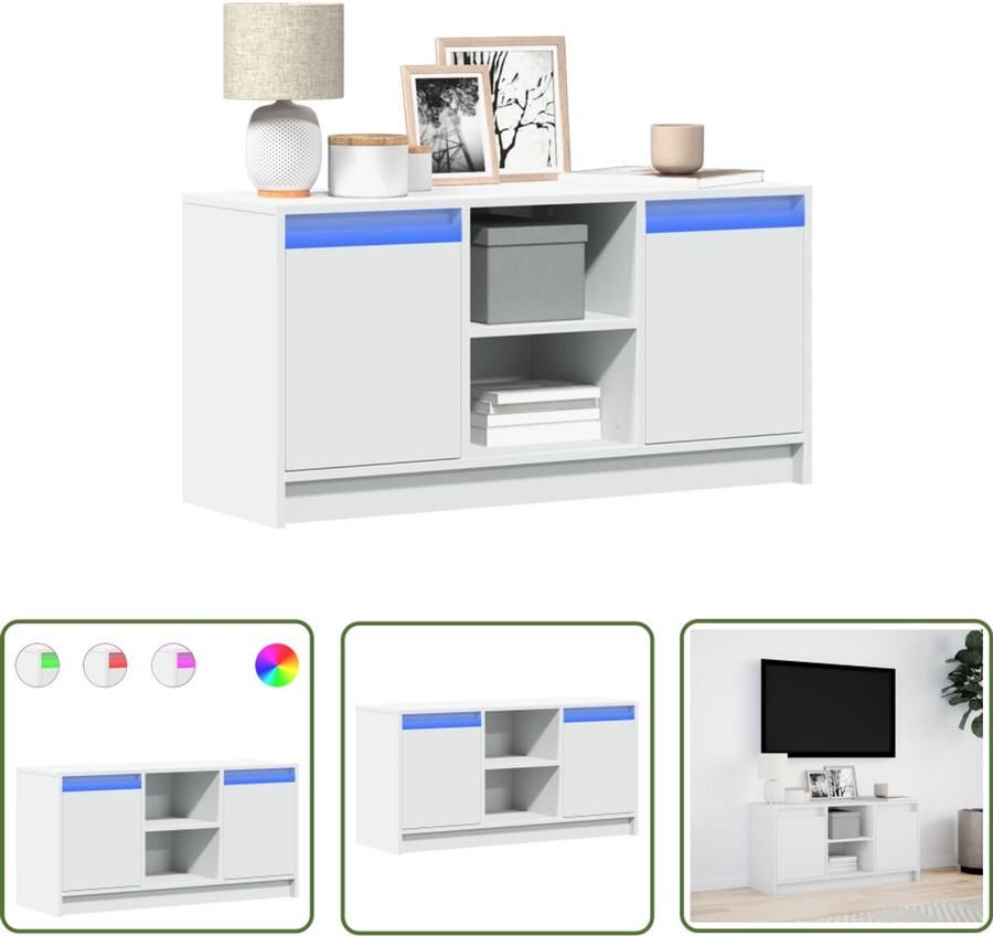 VidaXL Tv-meubel met LED 100x34x50 cm bewerkt hout wit Tv Meubel Led Tv Kast Houten Tv Stand Media Kast Salontafel - Foto 2