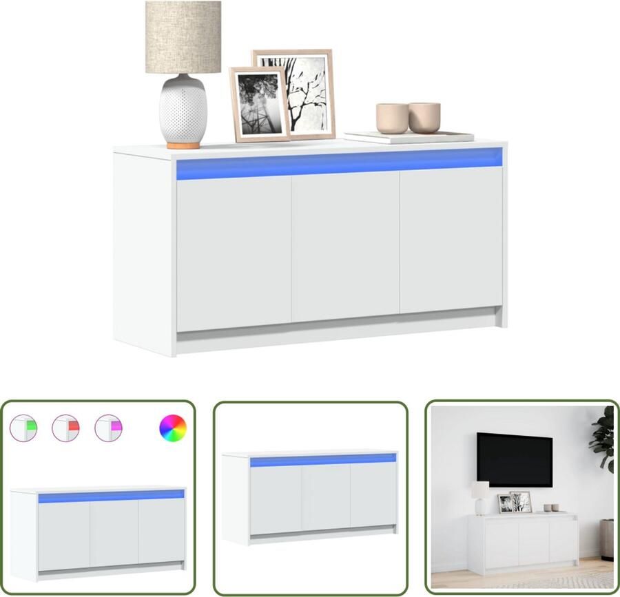 VidaXL Led Tv Kast Tv Meubel Tv-meubel met LED 100x34x50 cm bewerkt hout wit Houten Tv Stand Tv Salontafel Media Kast