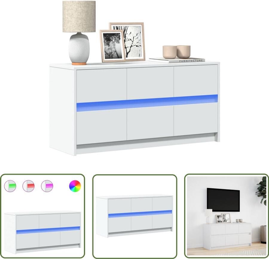 VidaXL Led Tv Kast Tv Meubel Tv-meubel met LED 100x34x50 cm bewerkt hout wit Houten Tv Stand Media Kast Salontafel