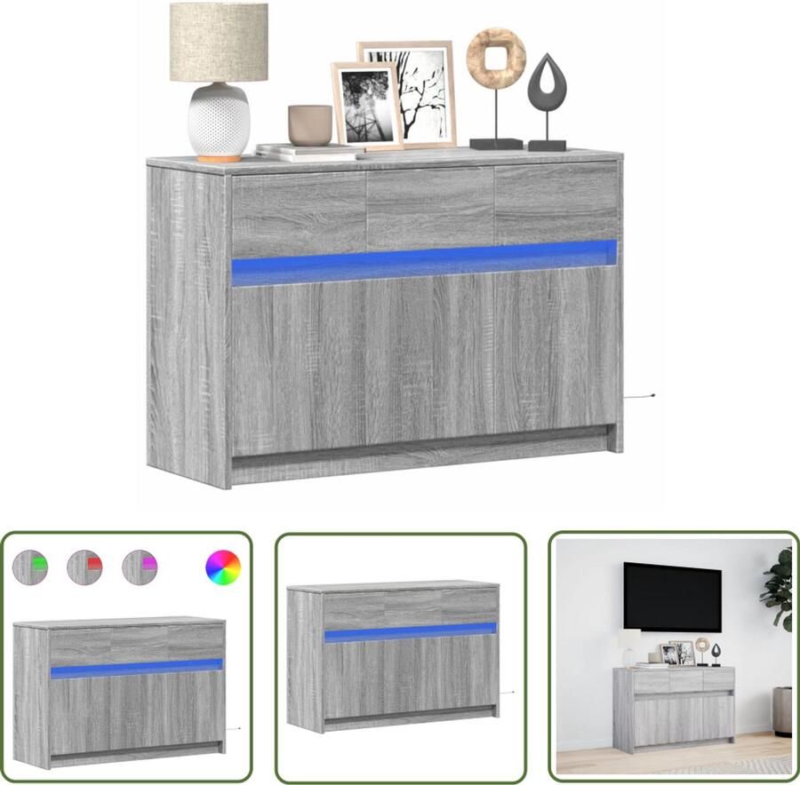 VidaXL Led Tv Kast Tv Meubel Tv-meubel met LED 91x34x61 cm bewerkt hout grijs sonoma eiken Salontafel Houten Tv Stand Media Kast