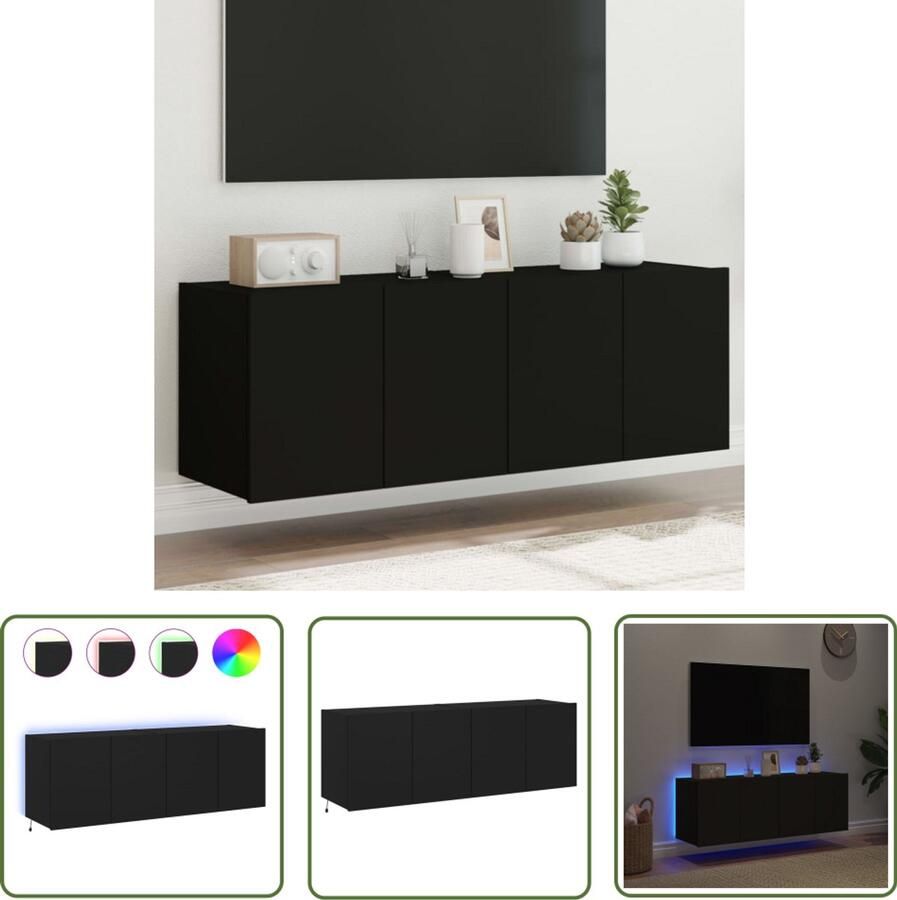 The Living Store Tv-wandmeubels met LED-verlichting 2 st 60x35x41 cm zwart Tv-wandkast Led Tv-kast Tv-opstelling Mediabox Houten Tv-standaard