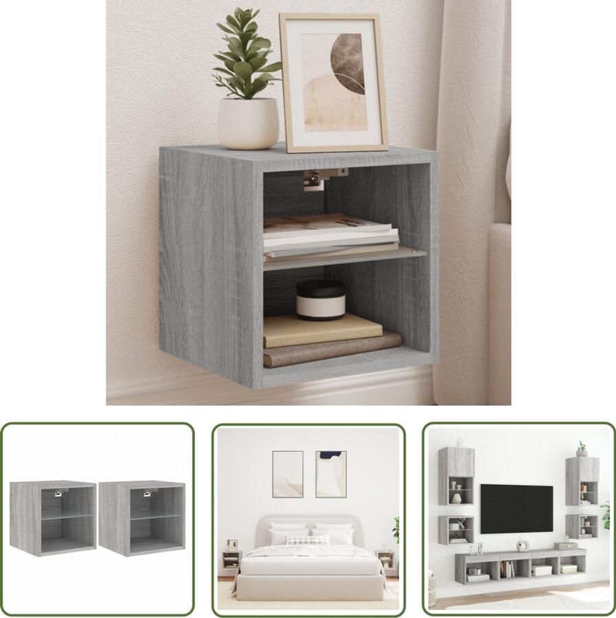 The Living Store Tv-wandmeubels met LED 2 st 30x28 5x30 cm grijs sonoma eiken Tv-kast Led Tv-kast Wandmontage Grijze Tv-kast Houten Tv-kast