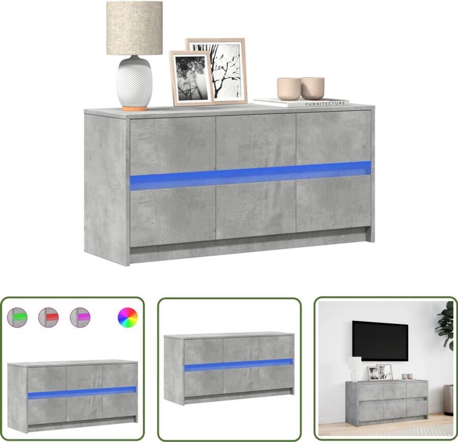 VidaXL Tv-meubel met LED 100x34x50 cm bewerkt hout betongrijs Tv-meubel Led Tv-meubel Houten Tv-standaard Betonnen Tv-meubel Salontafel
