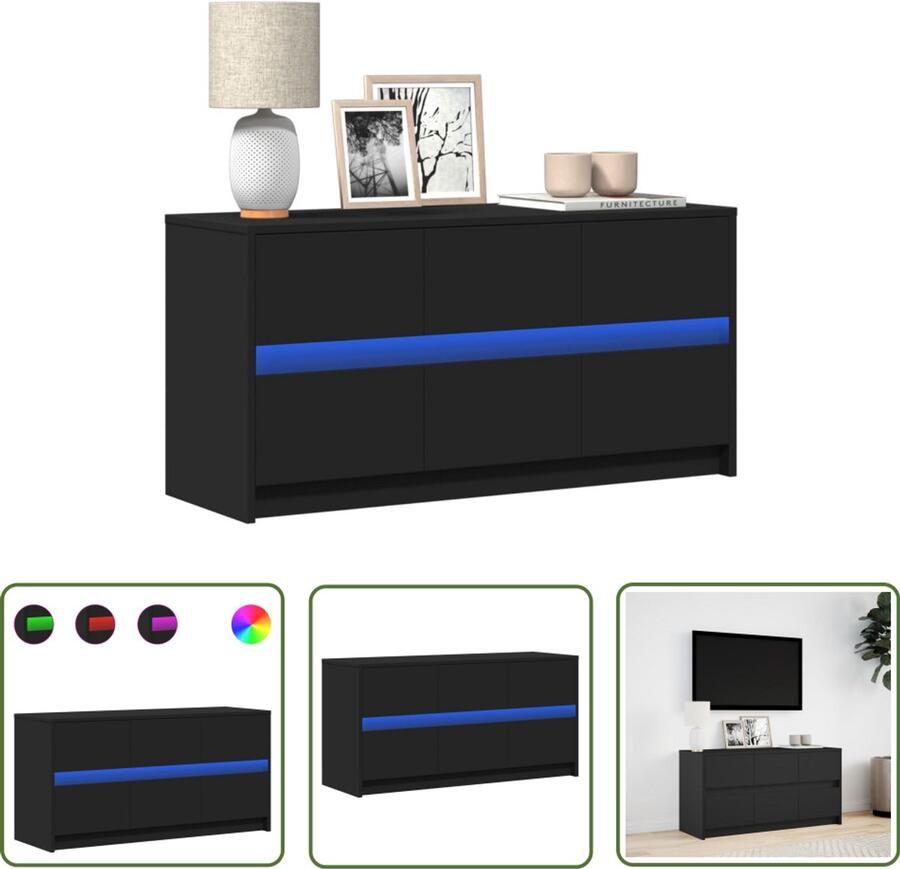 VidaXL Led Tv-meubel met LED 100x34x50 cm bewerkt hout zwart Houten Tv-standaard Media Kast Salontafel