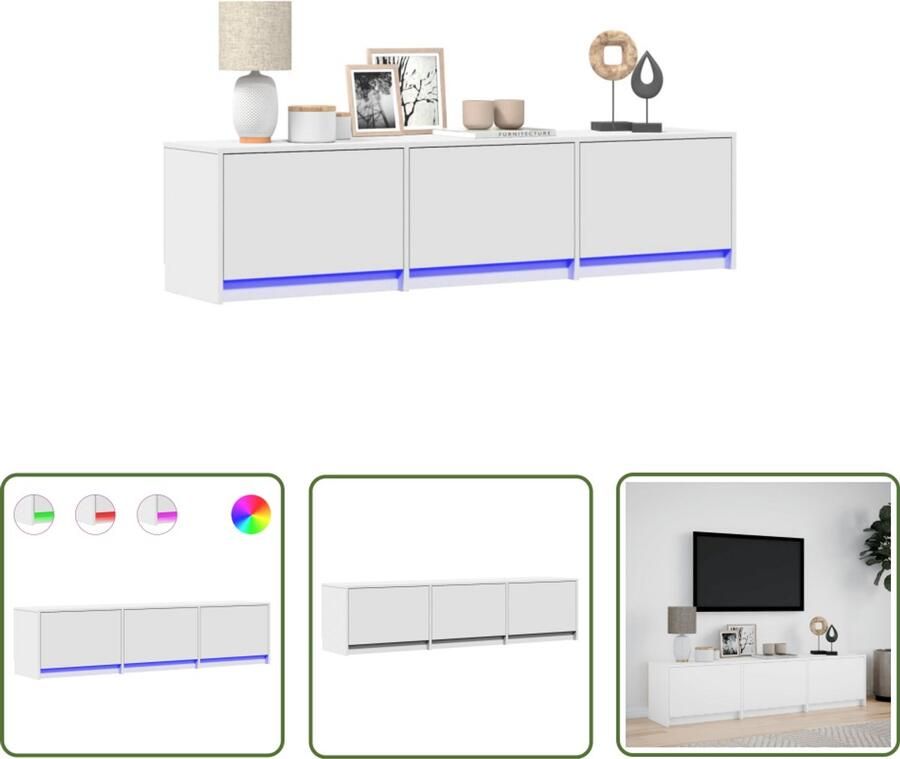 VidaXL Tv-meubel met LED 165x34x40 cm bewerkt hout wit Tv-meubel Led Tv-meubel Houten Tv-standaard Media Kast Salontafel