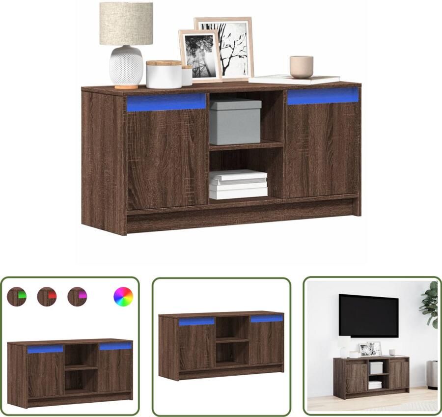 VidaXL Led Tv Meubel Tv Meubel Tv-meubel met LED 100x34x50 cm bewerkt hout bruin eikenkleurig Houten Tv Kast Bruine Tv Kast Eiken Kleur Tv Meubel