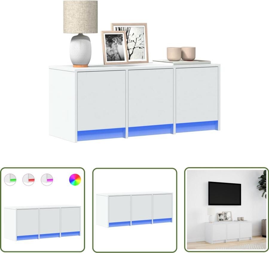 VidaXL Led Tv Meubel Tv Meubel Tv-meubel met LED 97x34x40 cm bewerkt hout wit Houten Tv Meubel Tv Kast Media Kast