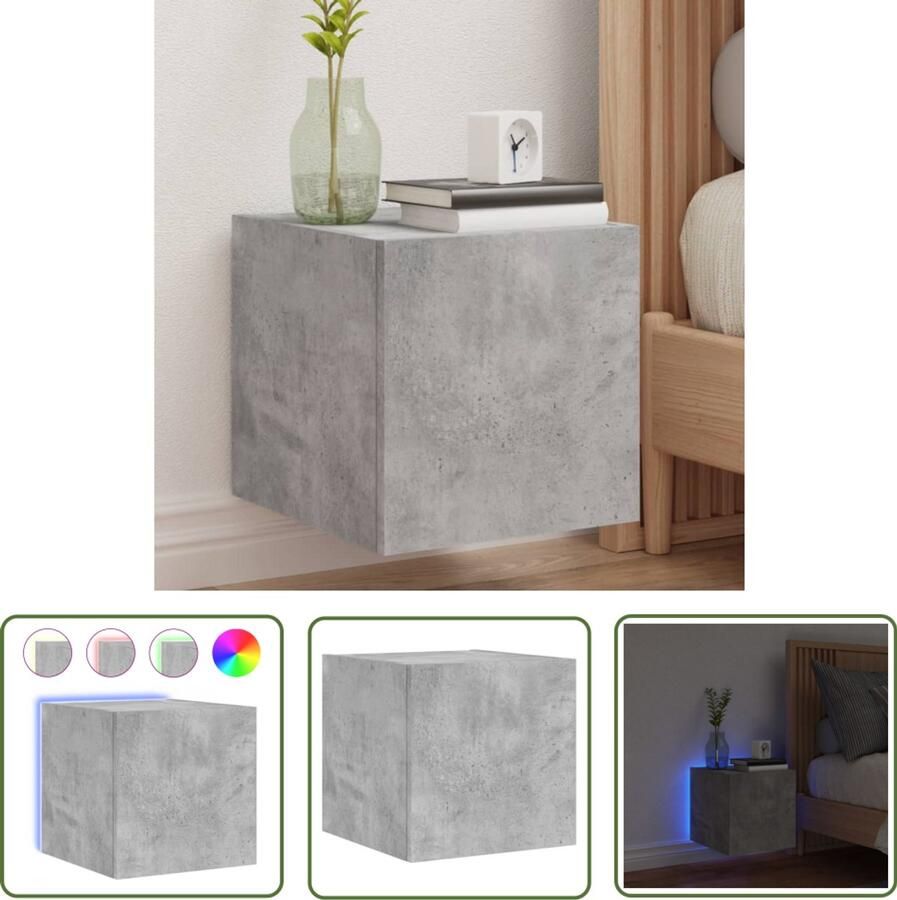 The Living Store Tv-wandmeubel met LED-verlichting 30 5x35x30 cm betongrijs Tv-wandmeubel Led Tv-meubel Betongrijs Tv-meubel Houten Tv-standaard Rgb Led Verlichting