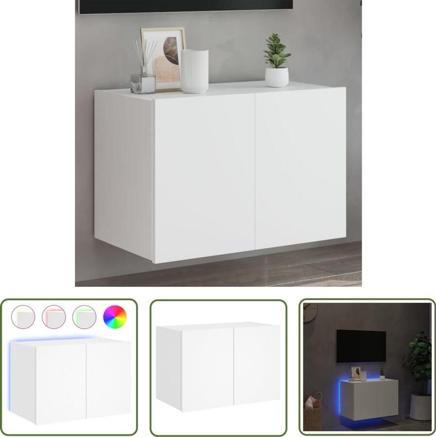 The Living Store Tv-wandmeubel met LED-verlichting 60x35x41 cm wit Tv-meubel Led Tv-meubel Wandmontage Tv-kasten Houten Tv-meubel