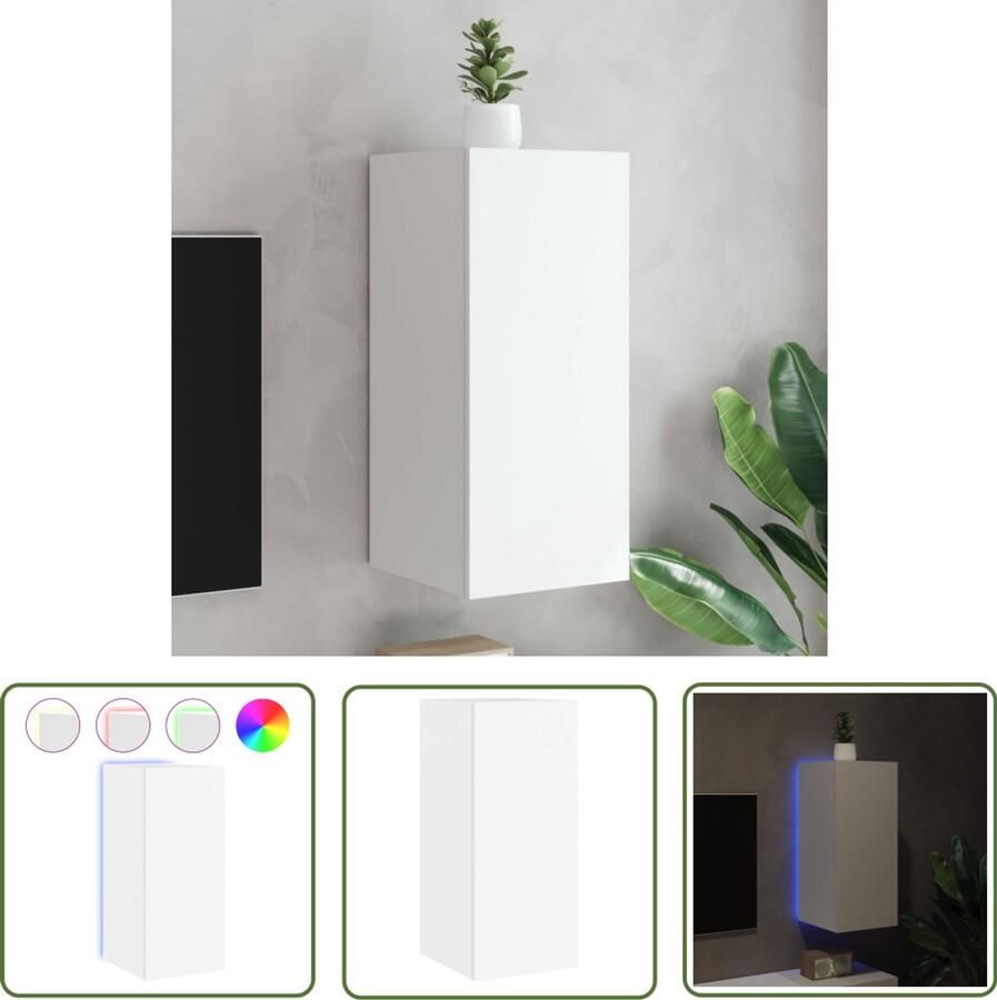 The Living Store Tv-wandmeubel met LED-verlichting 30 5x35x70 cm wit Tv Wandmeubel Led Tv Meubel Tv Kast Houten Tv Meubel Wit Tv Meubel