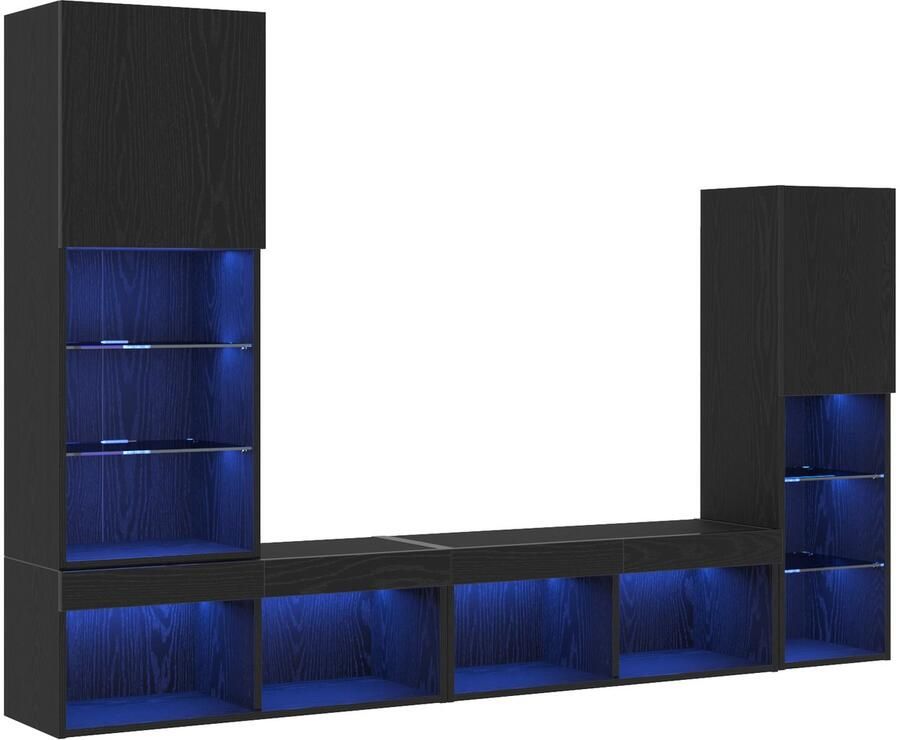 VidaXL LED TV Meubel Zwart Eiken 30.5x30x102 cm Engineered Wood TV Meubel met LED Verlichting Zwart Eiken 40.5x30x102 cm TV Wandkasten met LED Verlichting 2 stuks Zwart Eiken 80x30x30 cm - Foto 2