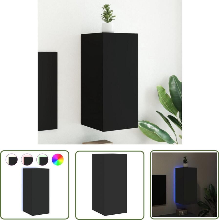 The Living Store Tv-wandmeubel met LED-verlichting 30 5x35x70 cm zwart Tv Wandmeubel Led Tv Meubels Zwevende Tv Kast Houten Tv Stand Mediabox
