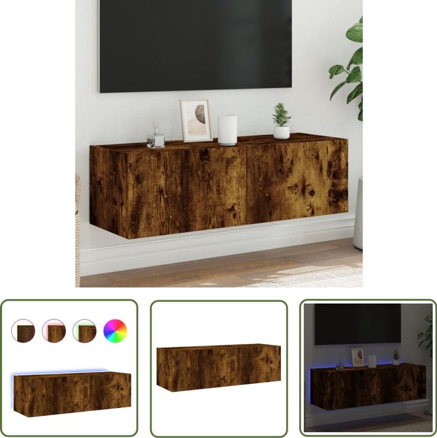 The Living Store Tv-wandmeubel met LED-verlichting 100x35x31 cm gerookt eiken Tv-wandmeubel Tv-wandmeubelen Zwevend Tv-meubel Tv-wandmeubel