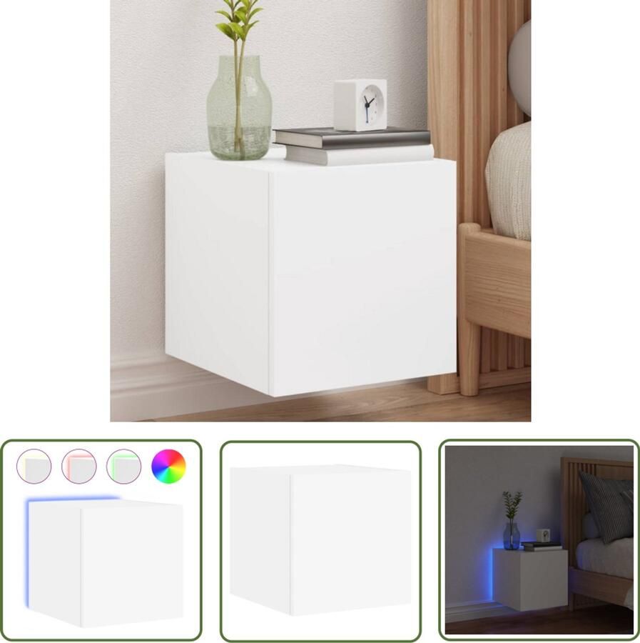 The Living Store Tv-wandmeubel met LED-verlichting 100x35x30 cm wit Tv Wandmeubel Led Tv Stand Mediabox Opbergkast Houten Tv Tafel