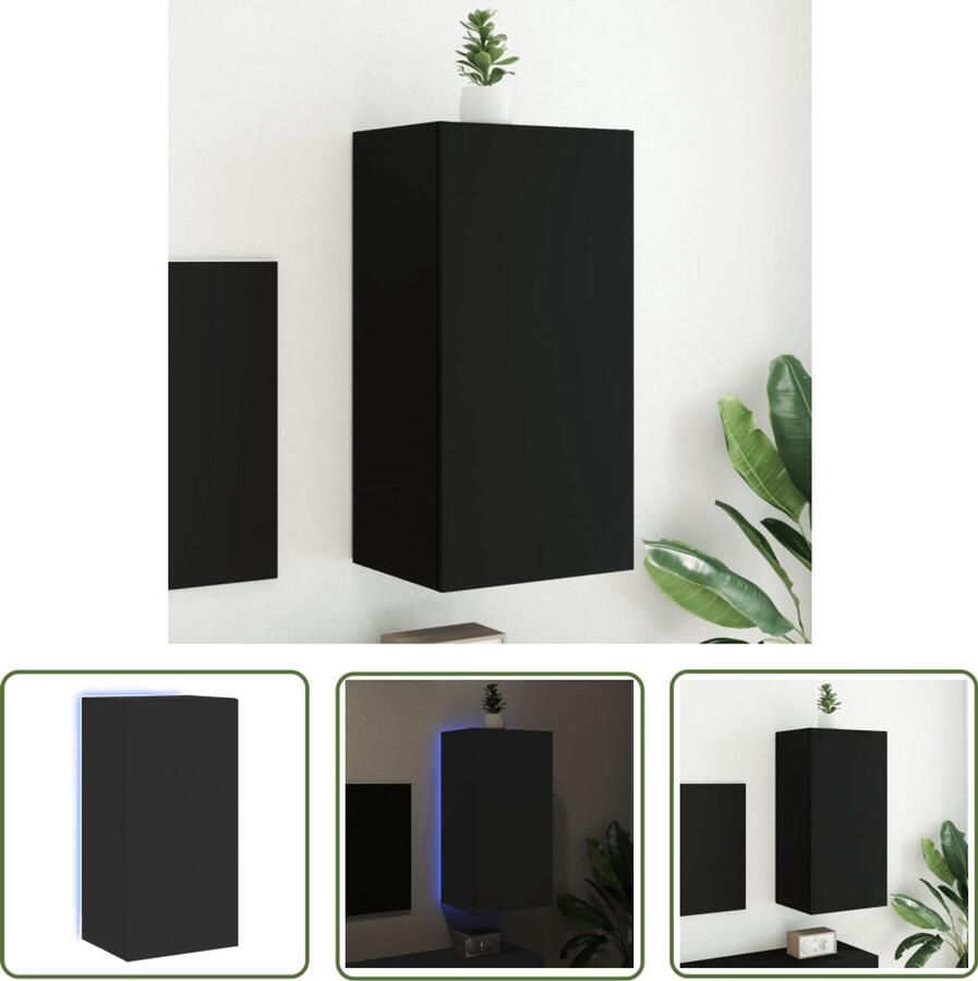 The Living Store Tv-wandmeubel met LED-verlichting 40 5x35x80 cm zwart Tv Wandmeubel Led Tv Stand Tv Kast Houten Tv Meubels Zwevende Tv Kast