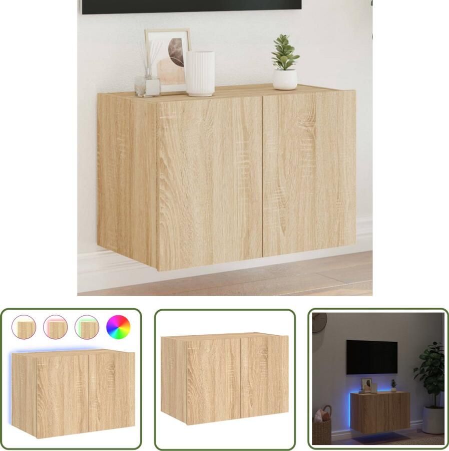The Living Store Tv-wandmeubel met LED-verlichting 60x35x41 cm sonoma eikenkleur Tv-wandmeubel Tv-wandmeubelen Zwevend Tv-meubel Tv-wandmeubel