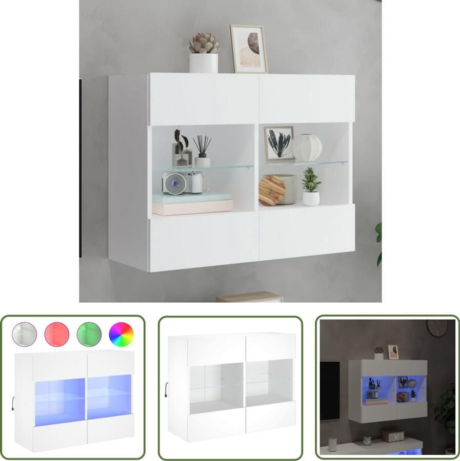 The Living Store Tv-wandmeubel met LED-verlichting 78 5x30x60 5 cm wit Tv Wandmeubel Led Tv Stand Tv Kast Houten Tv Meubel Rgb Verlichting