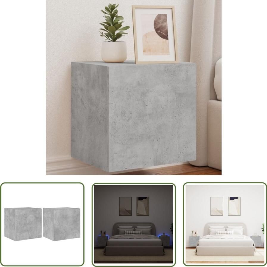 The Living Store Tv-wandmeubelen met LED 2 st 40 5x35x40 cm betongrijs Tv Wandplank Led Tv Stand Tv Kast Grijs Houten Tv Kast Tv Meubel Betonlook